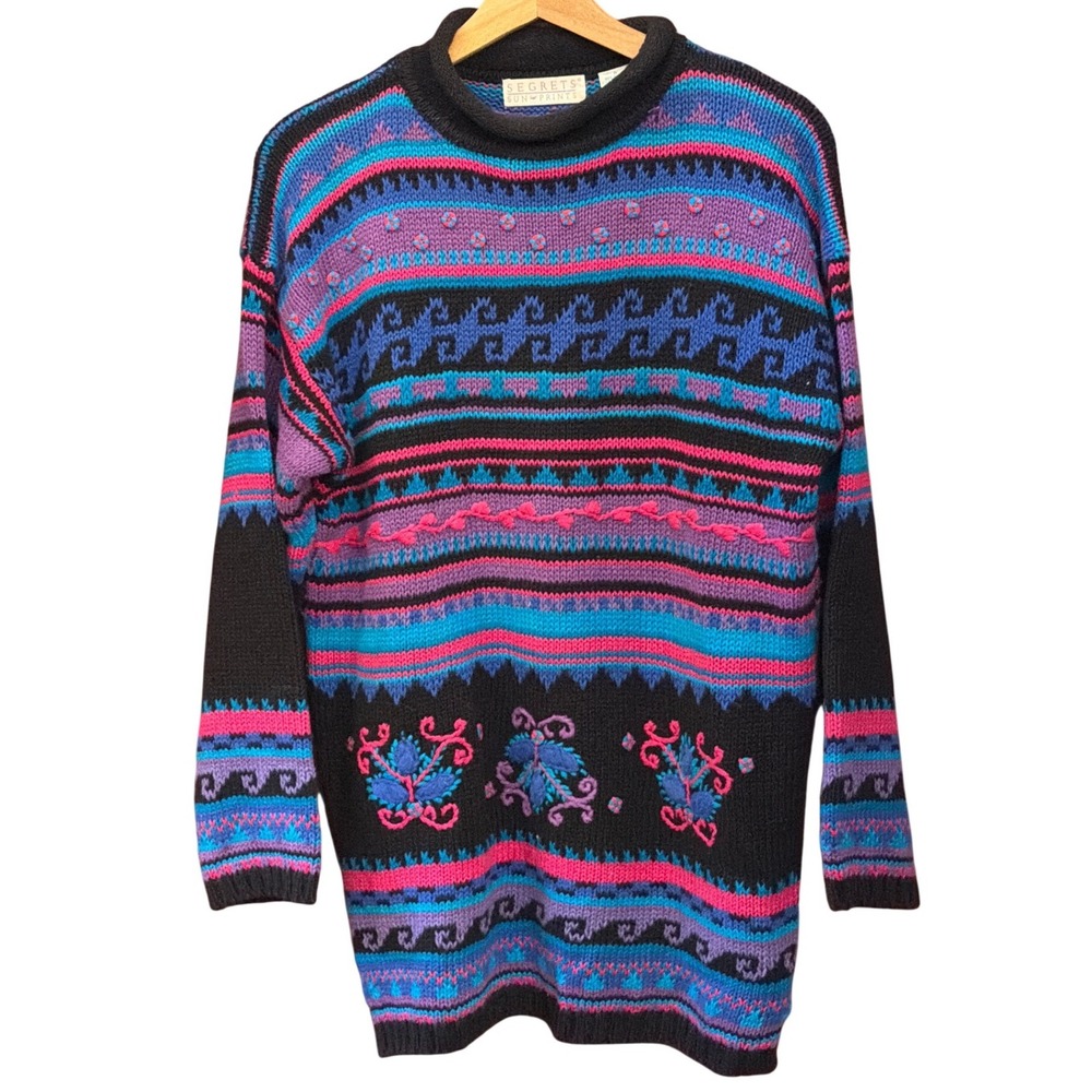 90's Segrets Sun Prints Sweater Retro Eclectic Maximalist Geometric Funky Artsy